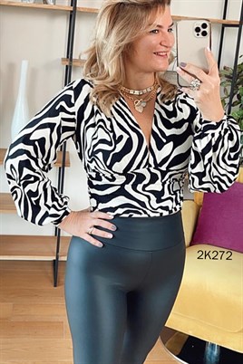 Zebra Desen Crop Bluz